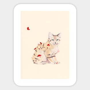 Sand Cat and Red Butterflies Sticker